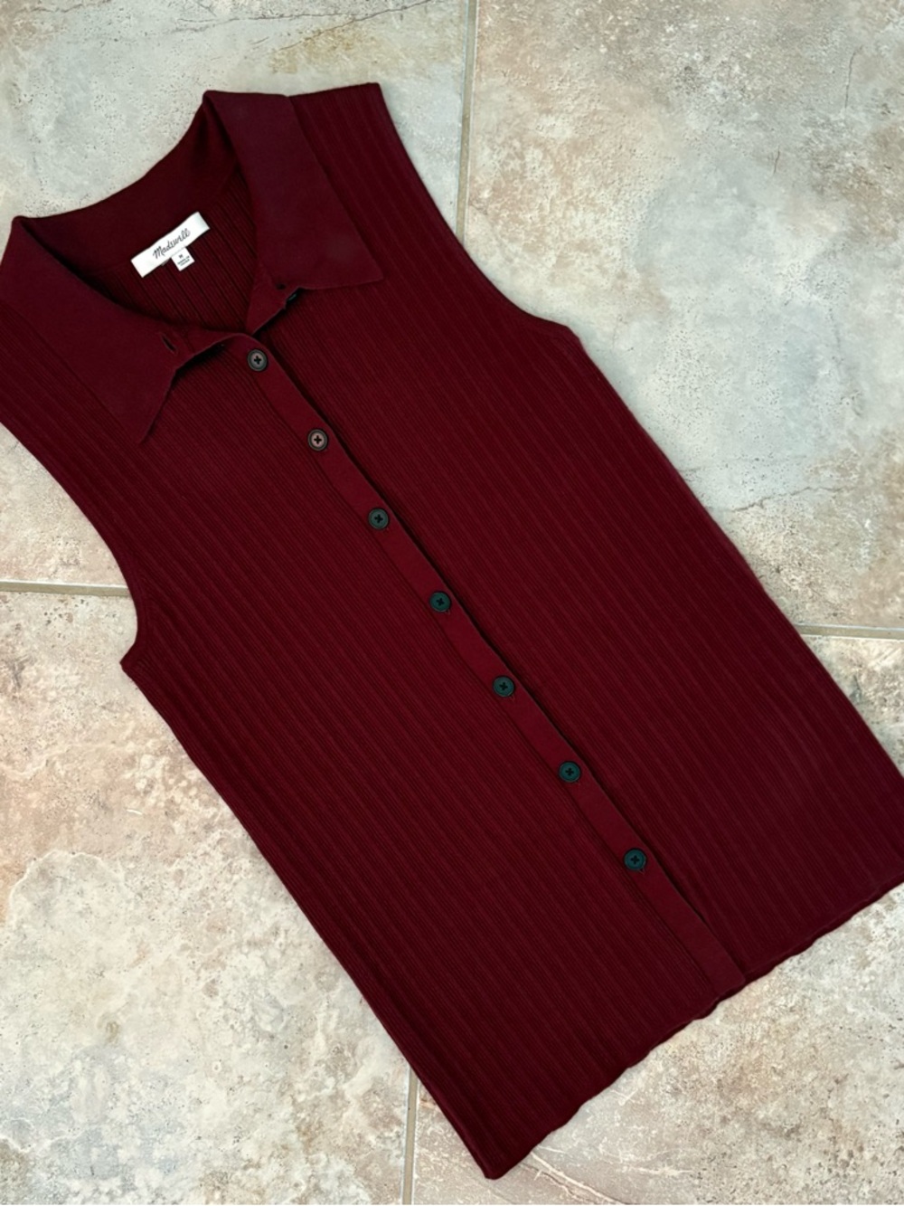 Madewell Ribbed Button Down Sleeveless Polo Shirt Collared Burgundy Women’s M
